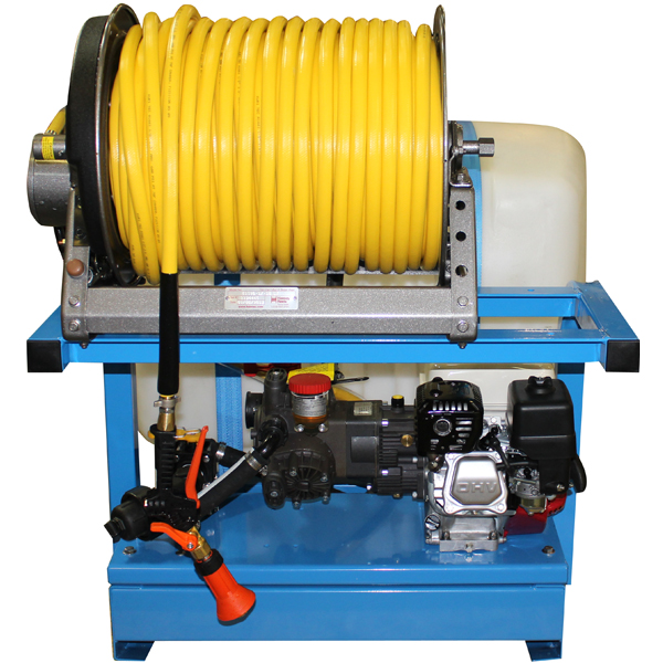 Picture of Space Saver Skid Sprayer, 100 Gallon with AR403 Diaphragm Pump, 5.5 HP AR Engine, 10 GPM, 580 PSI, 12 Volt Electric Hose Reel