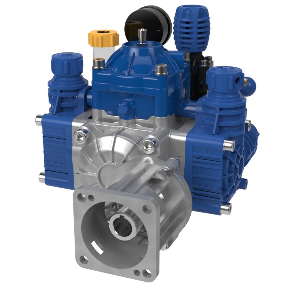 Picture of Diaphragm Pump, Medium Pressure, Poly Body, with Gearbox & Pressure Control, 6.3 GPM, 290 PSI, 3450 RPM,  3/4" Hollow Shaft, 1" Inlet, 1/2" Outlet, 2 HP