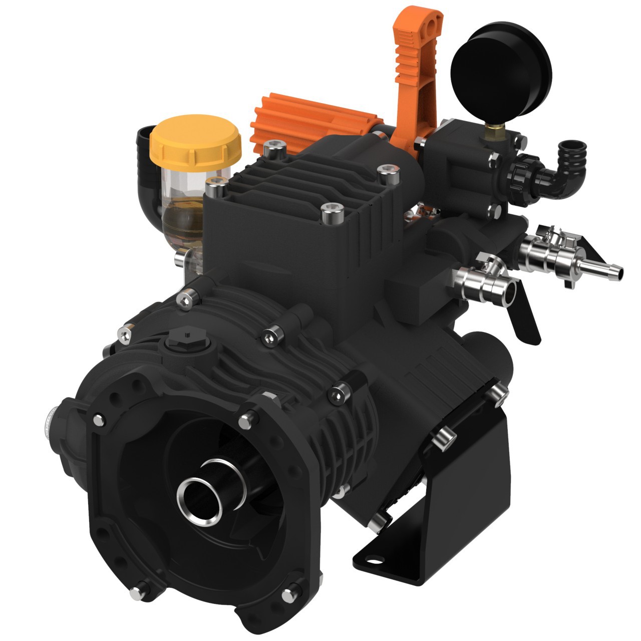 Picture of Diaphragm Pump, Medium Pressure, Poly Body, with Gearbox & Pressure Control, 13.5 GPM, 580 PSI, 3450 RPM, 1" Hollow Shaft, 1-3/8" Inlet, 3/4" Outlet, 5.5 HP